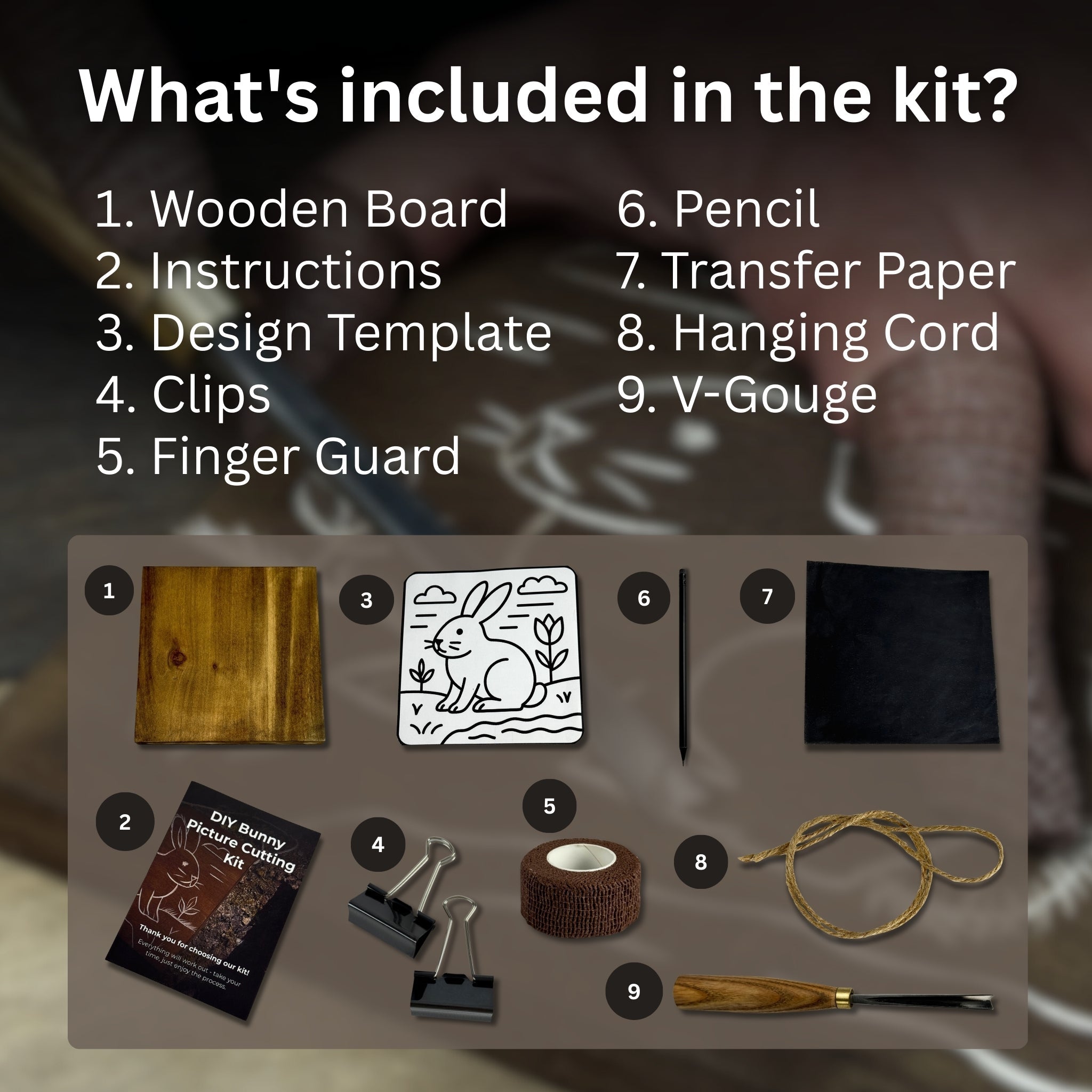 DIY Bunny Carving Kit – Wood Art Set with V-Chisel & Video Guide