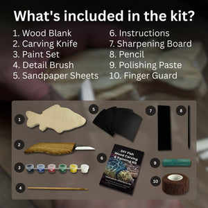 DIY Fish Wood Carving & Painting Kit – Beginner Whittling Set with Video Tutorial