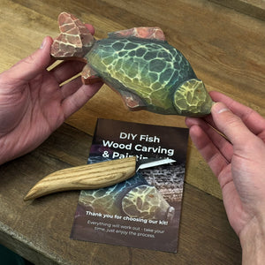 DIY Fish Wood Carving & Painting Kit – Beginner Whittling Set with Video Tutorial