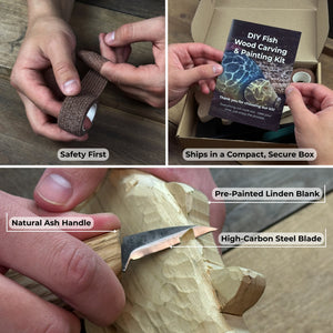 DIY Fish Wood Carving & Painting Kit – Beginner Whittling Set with Video Tutorial