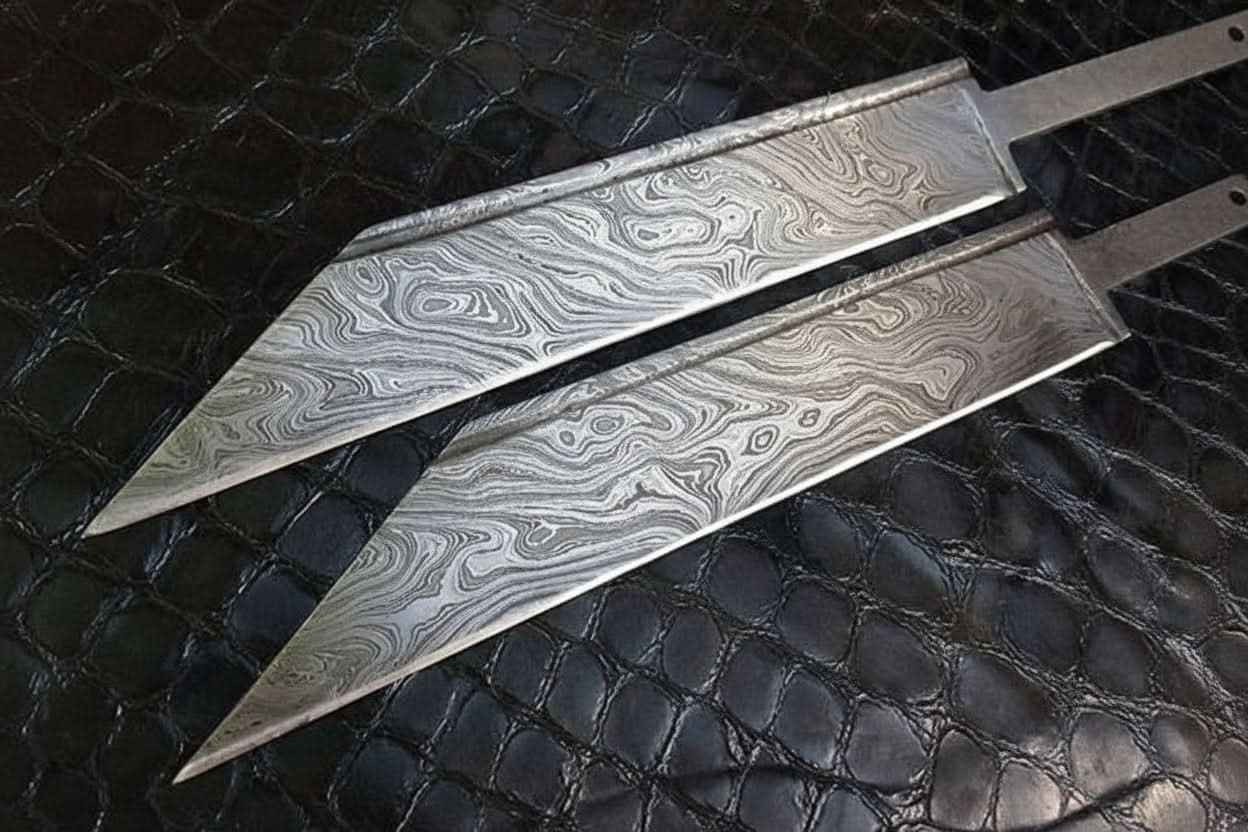 DK-0030 Lot of 2 Custom Handmade Damascus Steel Seax knife Blank Blades/ Knife making by JW SteelCrafts