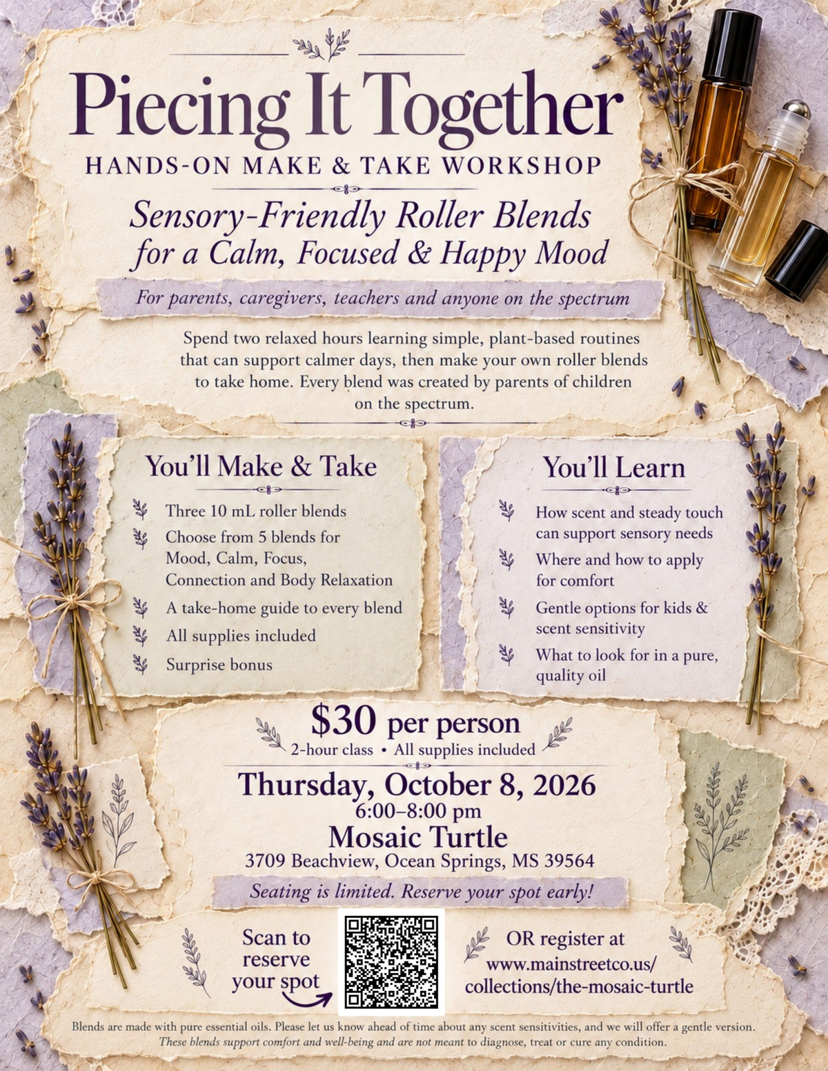 Lavender & Leash - Piecing it Together Workshop  10/8 - 6pm