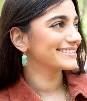 Dolce Teal Blue Turquoise Matrix Golden Drop Earrings
