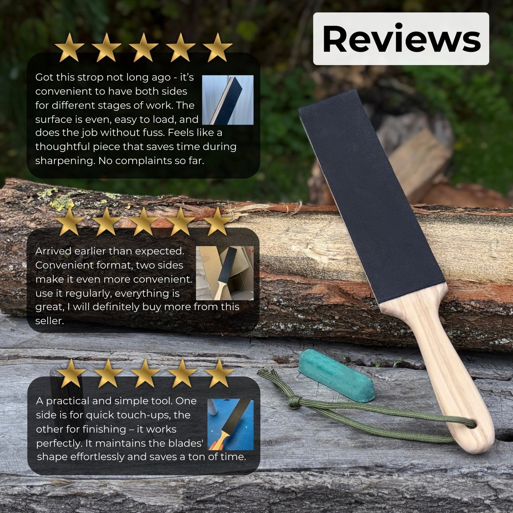 Double-Sided Leather Sharpening Strop with Polishing Paste