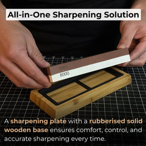 Double-Sided Sharpening Stone with Optional Wooden Stand – Grit #3000 / #8000