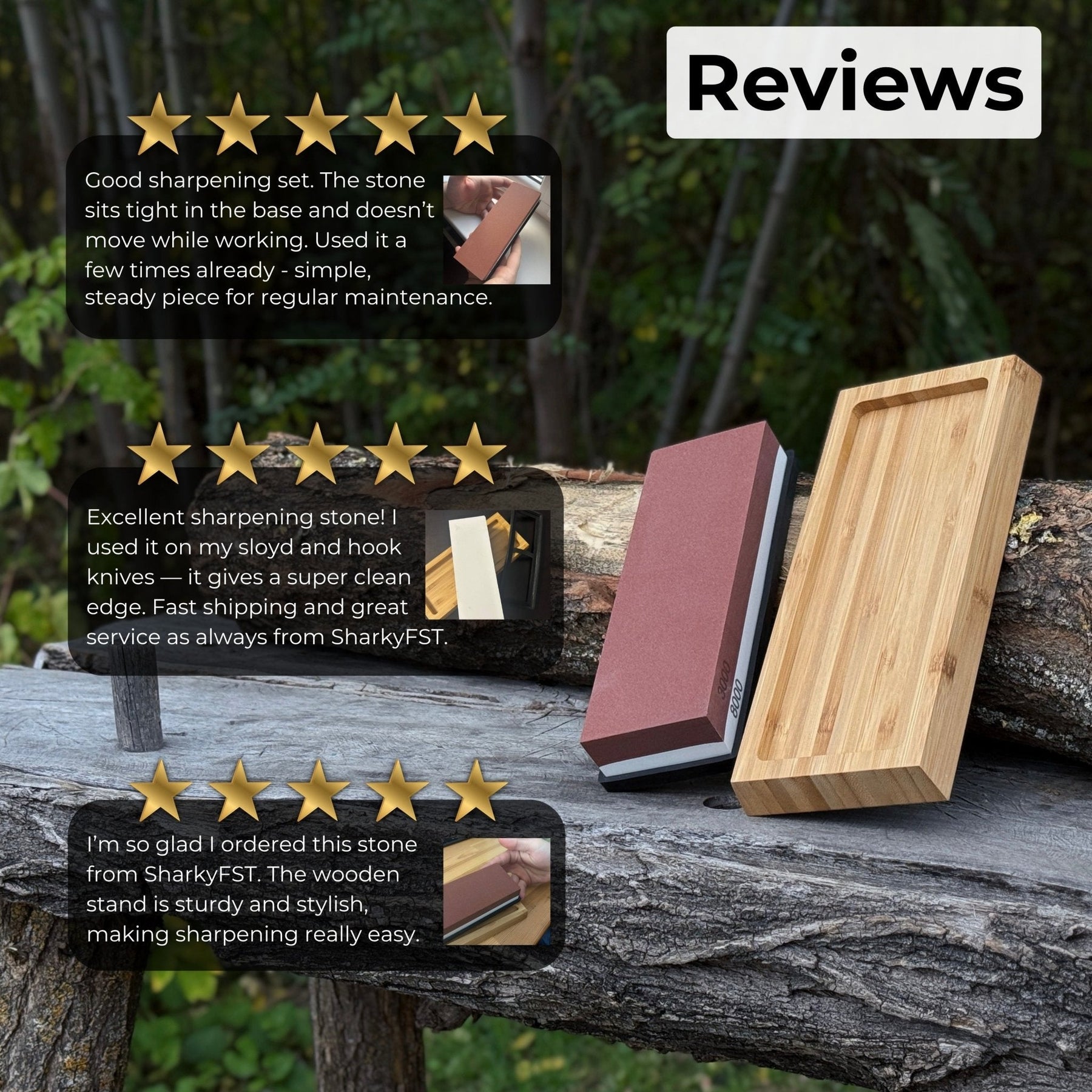 Double-Sided Sharpening Stone with Optional Wooden Stand – Grit #3000 / #8000