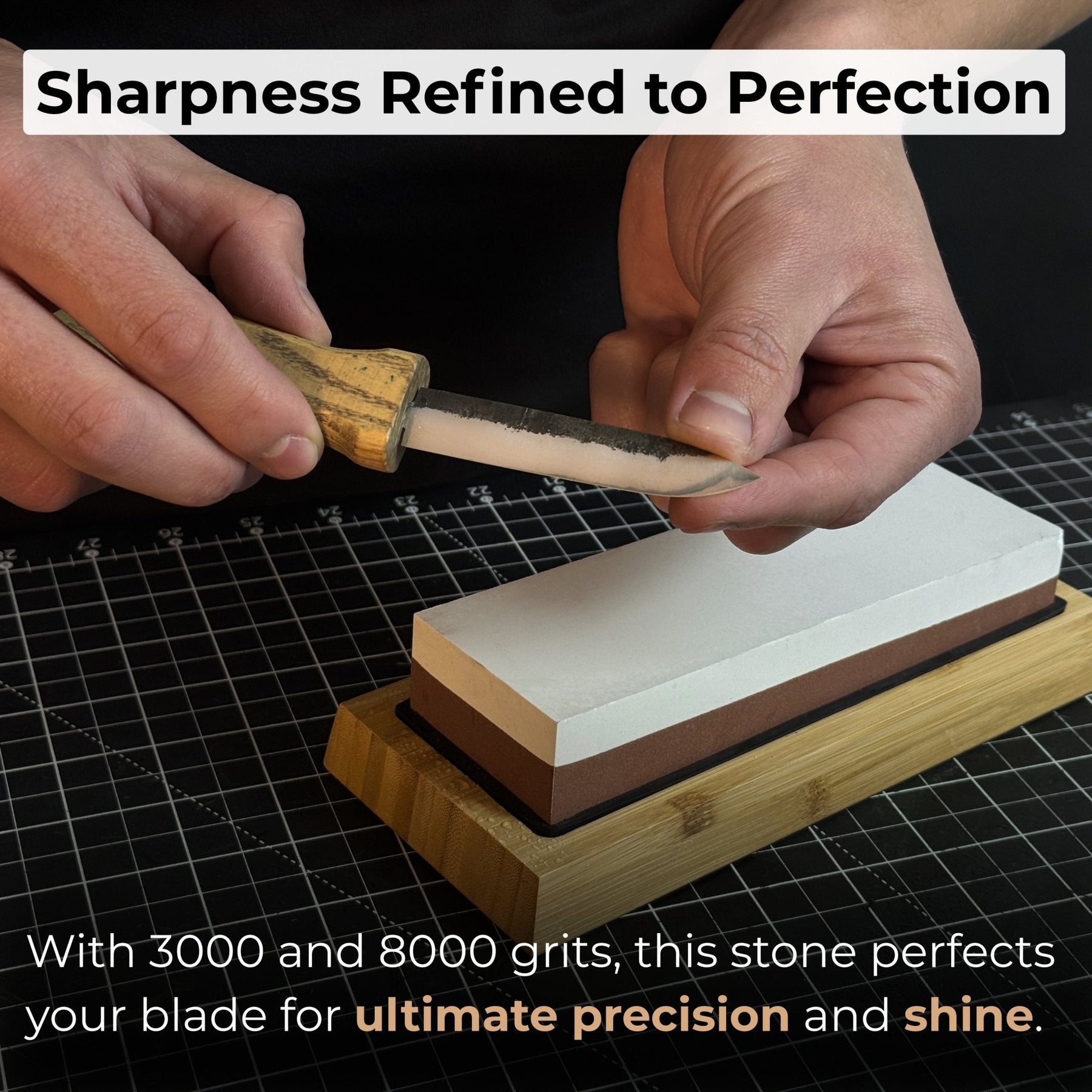 Double-Sided Sharpening Stone with Optional Wooden Stand – Grit #3000 / #8000