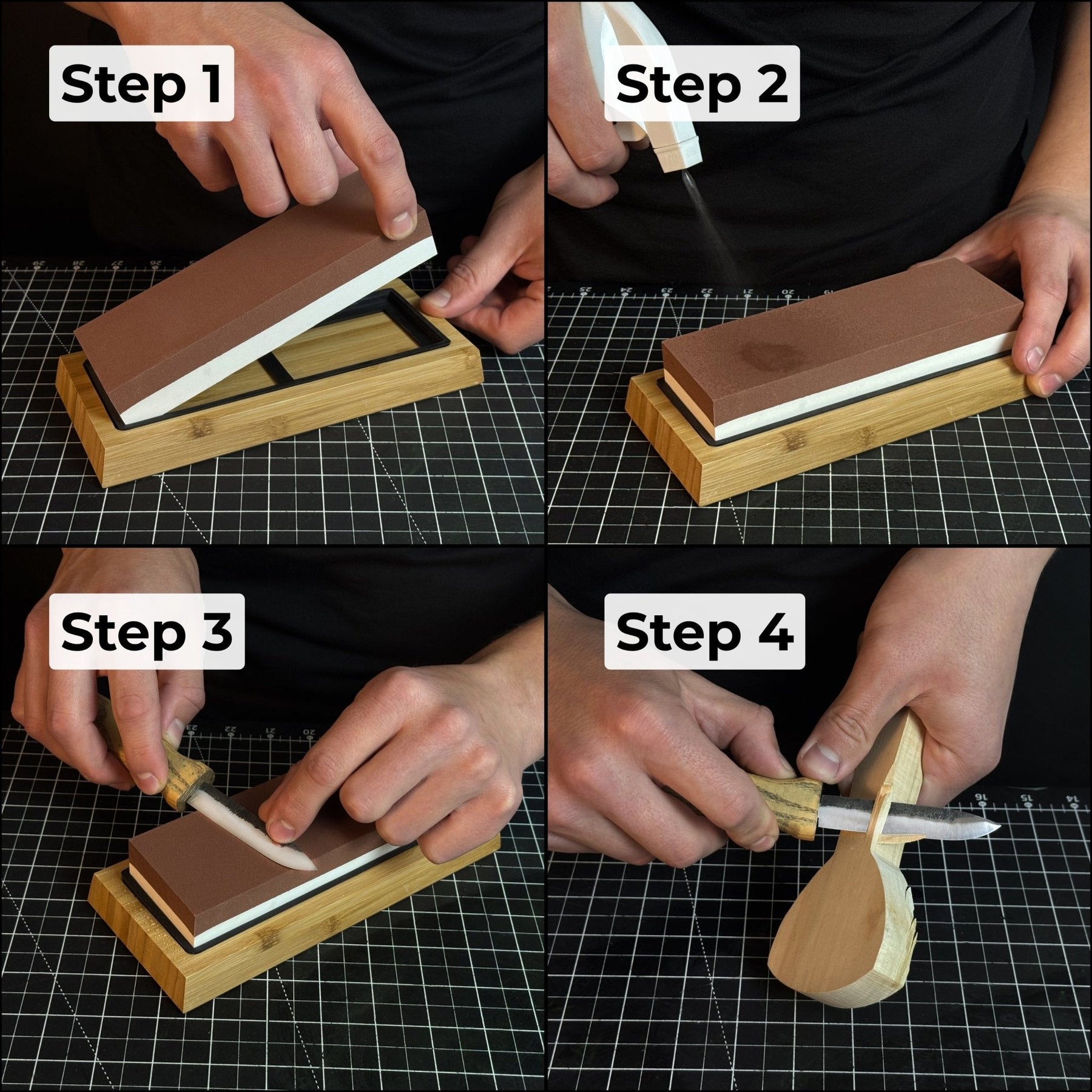 Double-Sided Sharpening Stone with Optional Wooden Stand – Grit #3000 / #8000