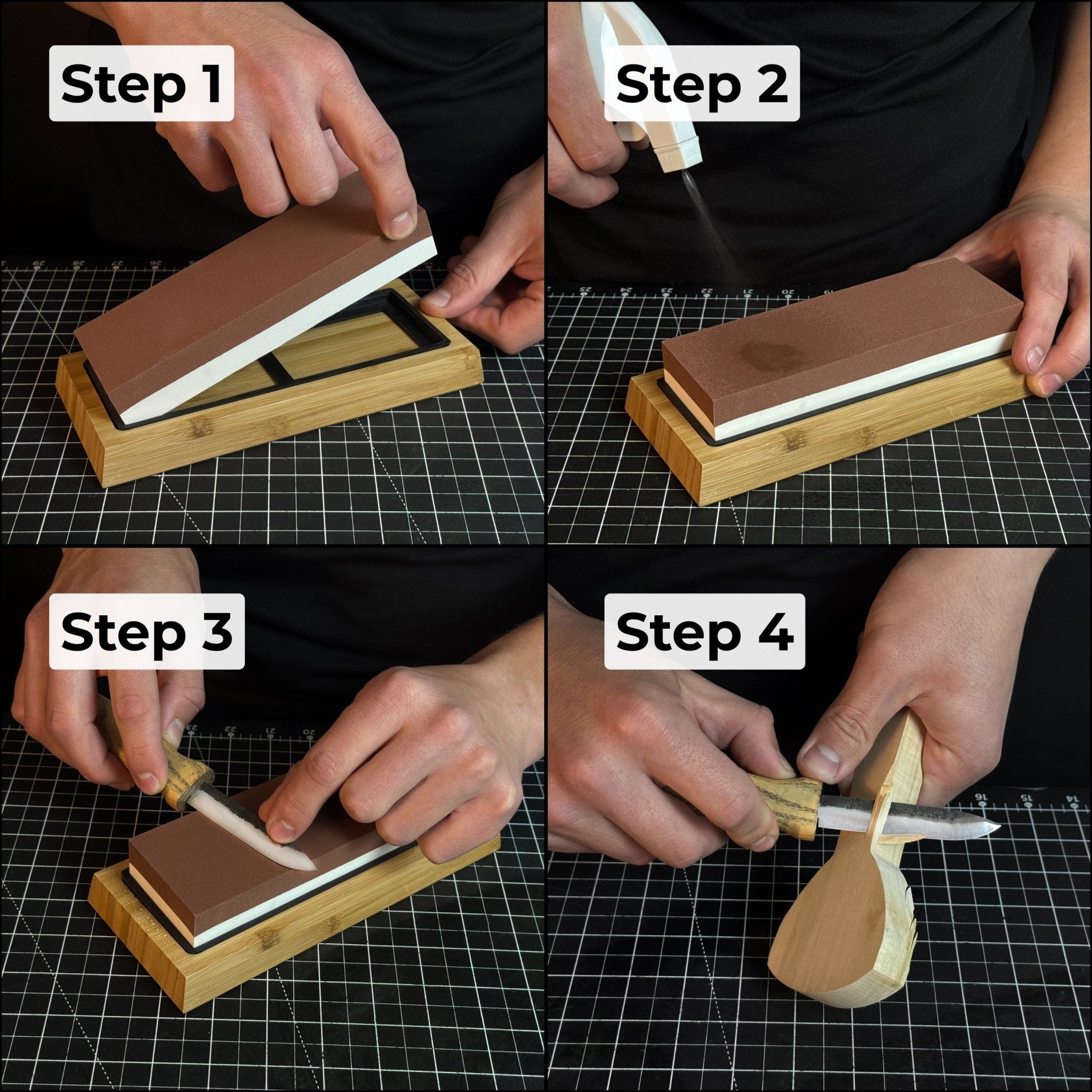 Double-Sided Sharpening Stone with Optional Wooden Stand – Grit #3000 / #8000