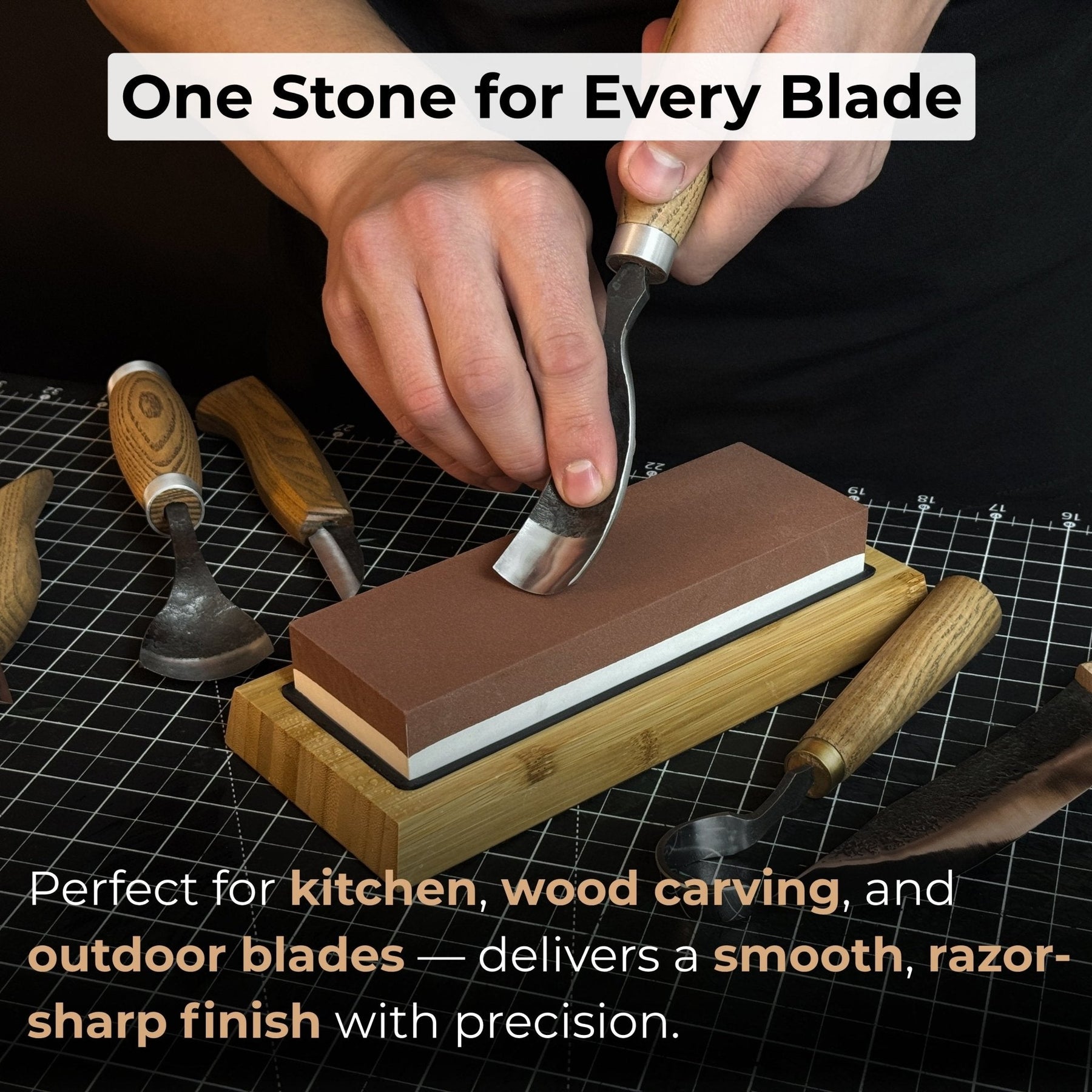 Double-Sided Sharpening Stone with Optional Wooden Stand – Grit #3000 / #8000