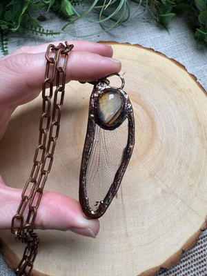 Dragonfly Wing and Agate Necklace