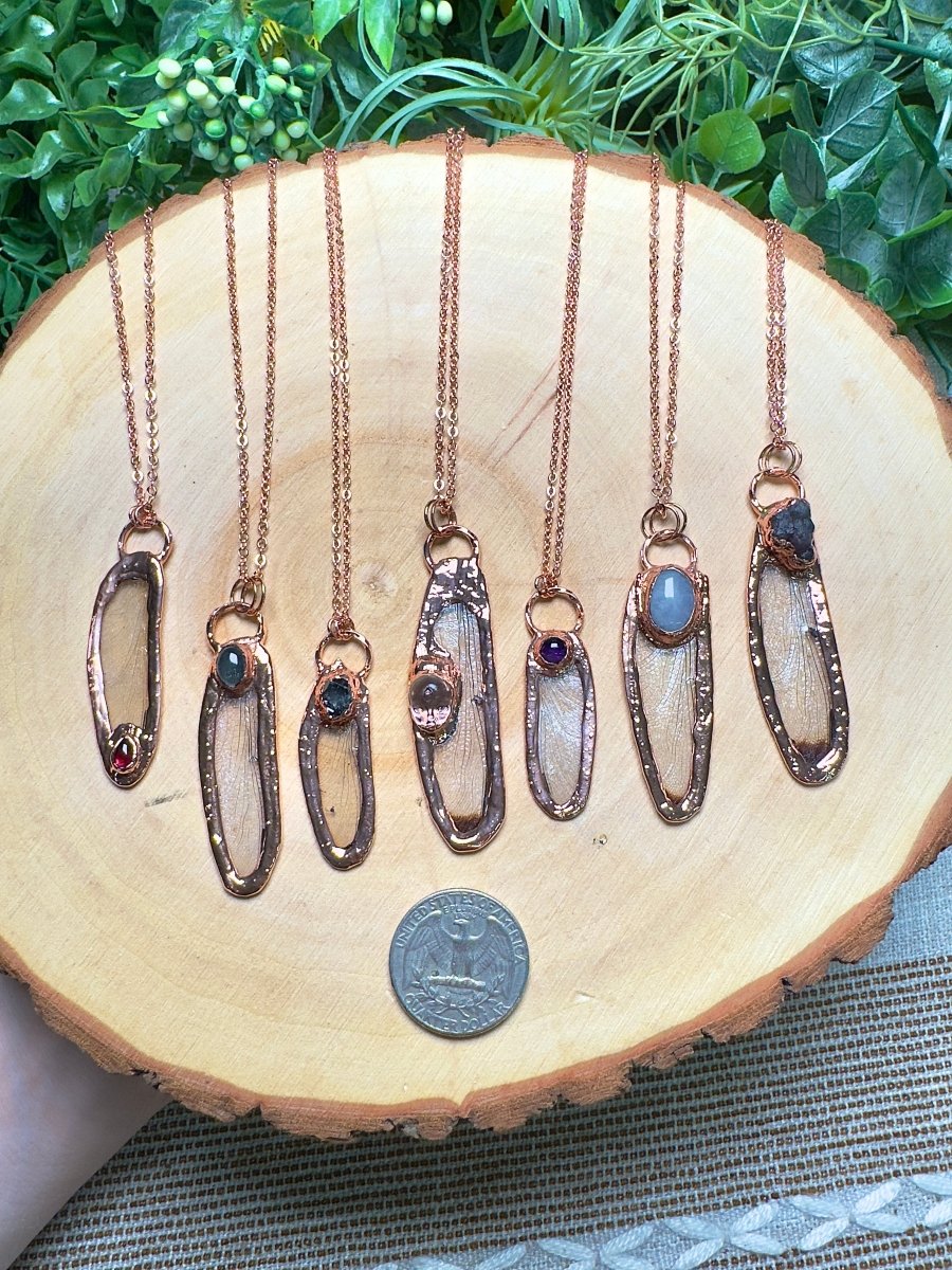 Dragonfly Wing and Garnet Necklace