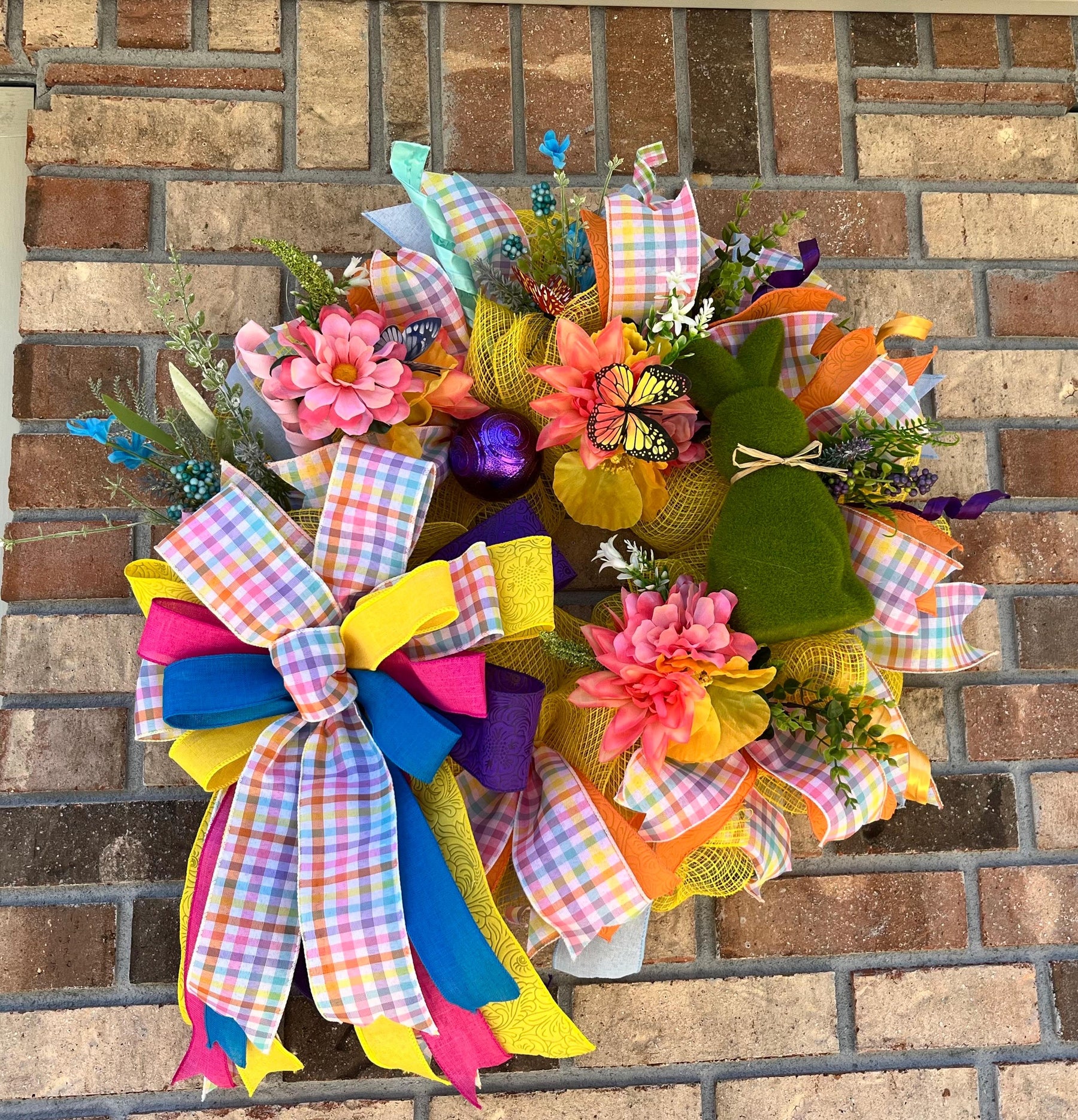 Easter Bunny Wreath | Pastel Spring Front Door Decor by Bouge Creations, view 2