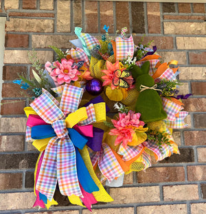 Easter Bunny Wreath | Pastel Spring Front Door Decor by Bouge Creations, view 2