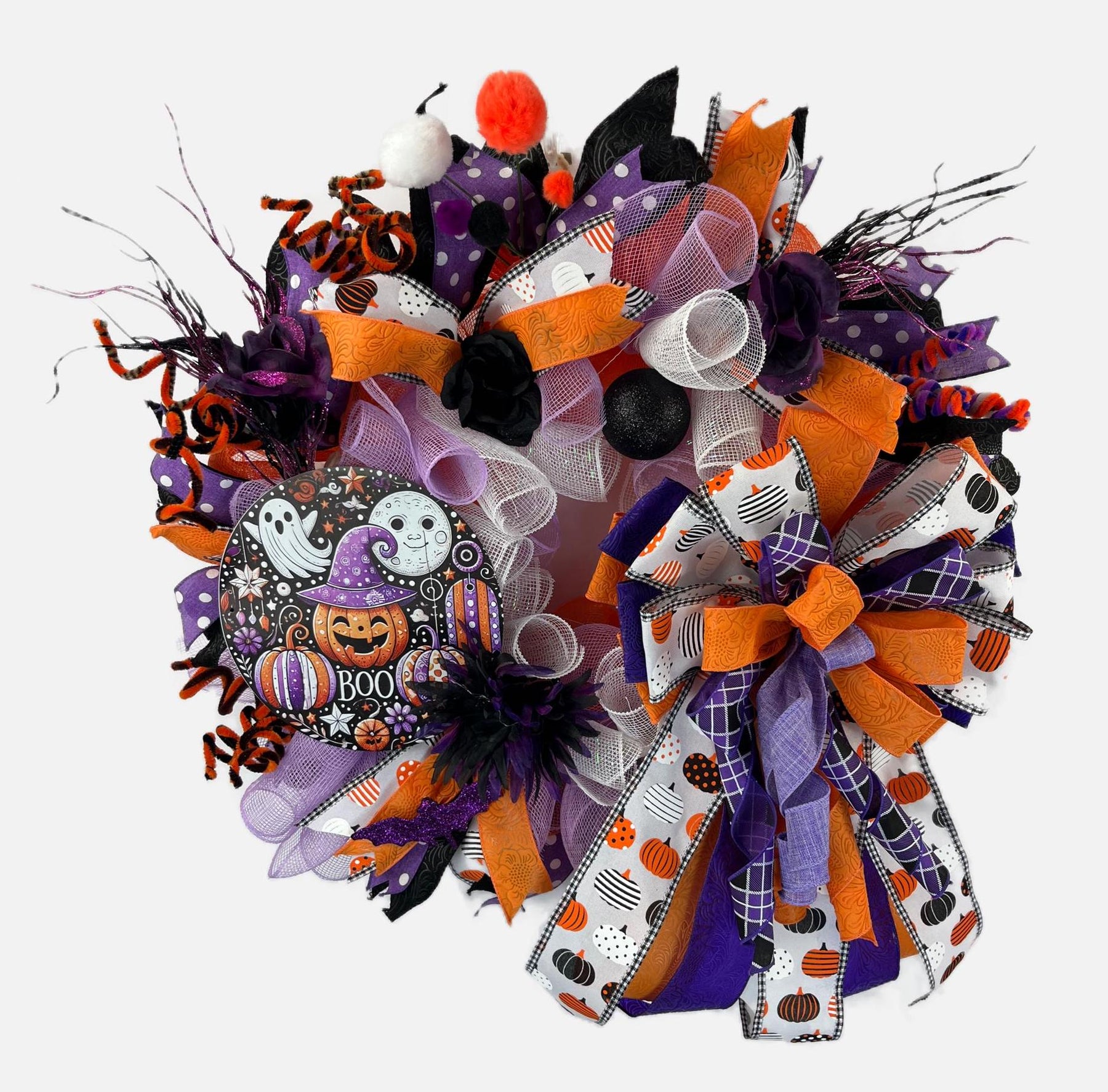 Halloween Front Door Wreath | Ghosts, Pumpkins & Bows by Bouge Creations, view 2