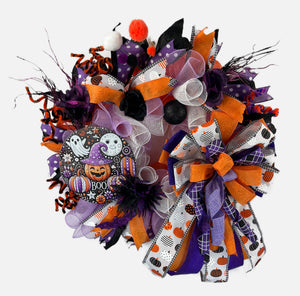 Halloween Front Door Wreath | Ghosts, Pumpkins & Bows by Bouge Creations, view 2