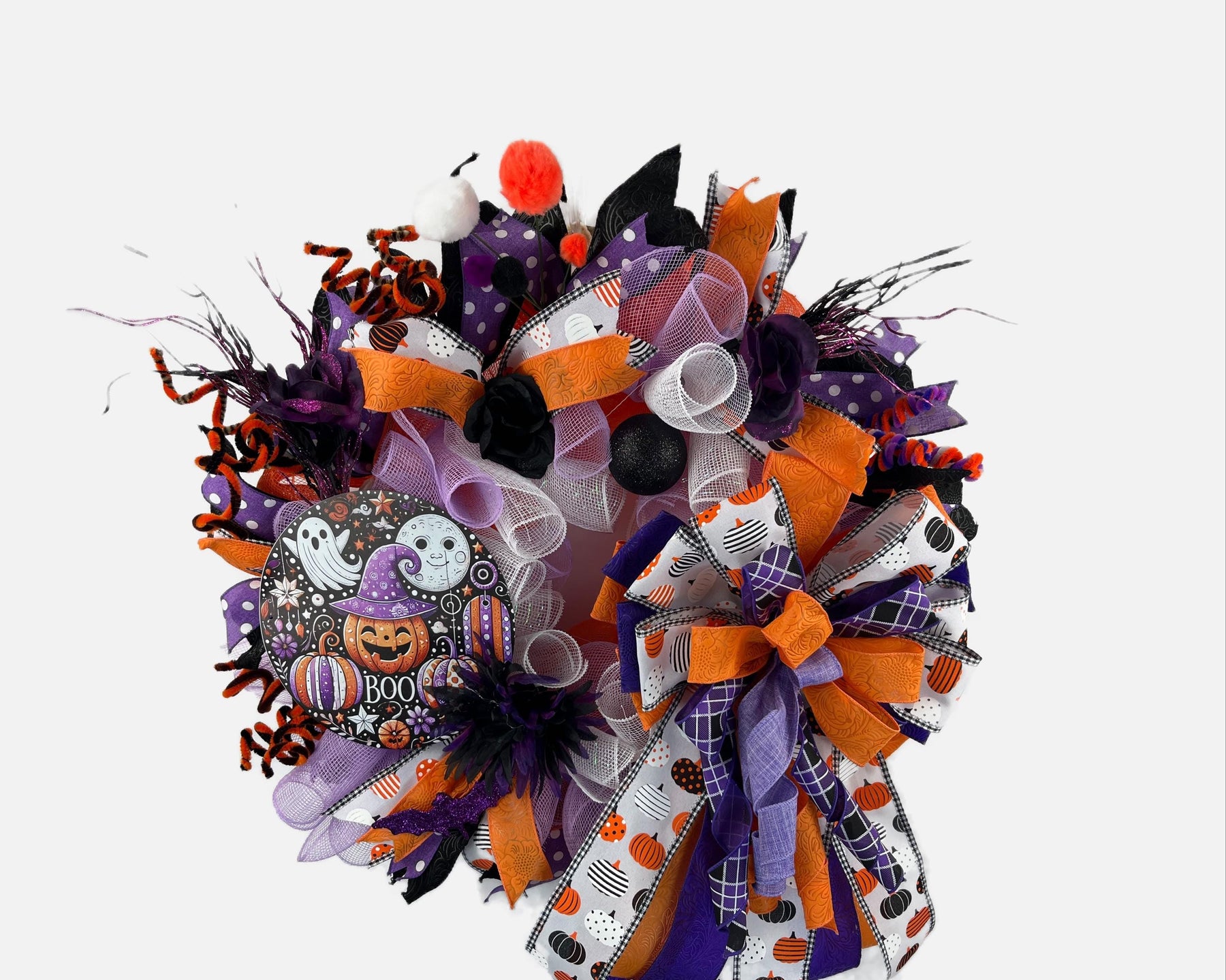 Halloween Front Door Wreath | Ghosts, Pumpkins & Bows by Bouge Creations, view 3