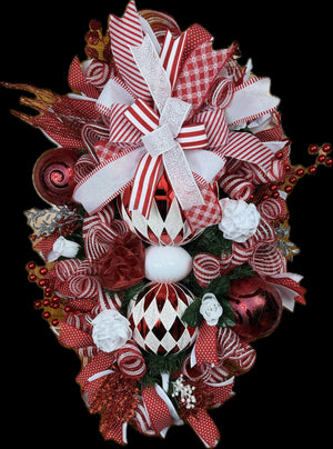 Red & White Ornament Christmas Wreath | Holiday Door Decor by Bouge Creations, view 2