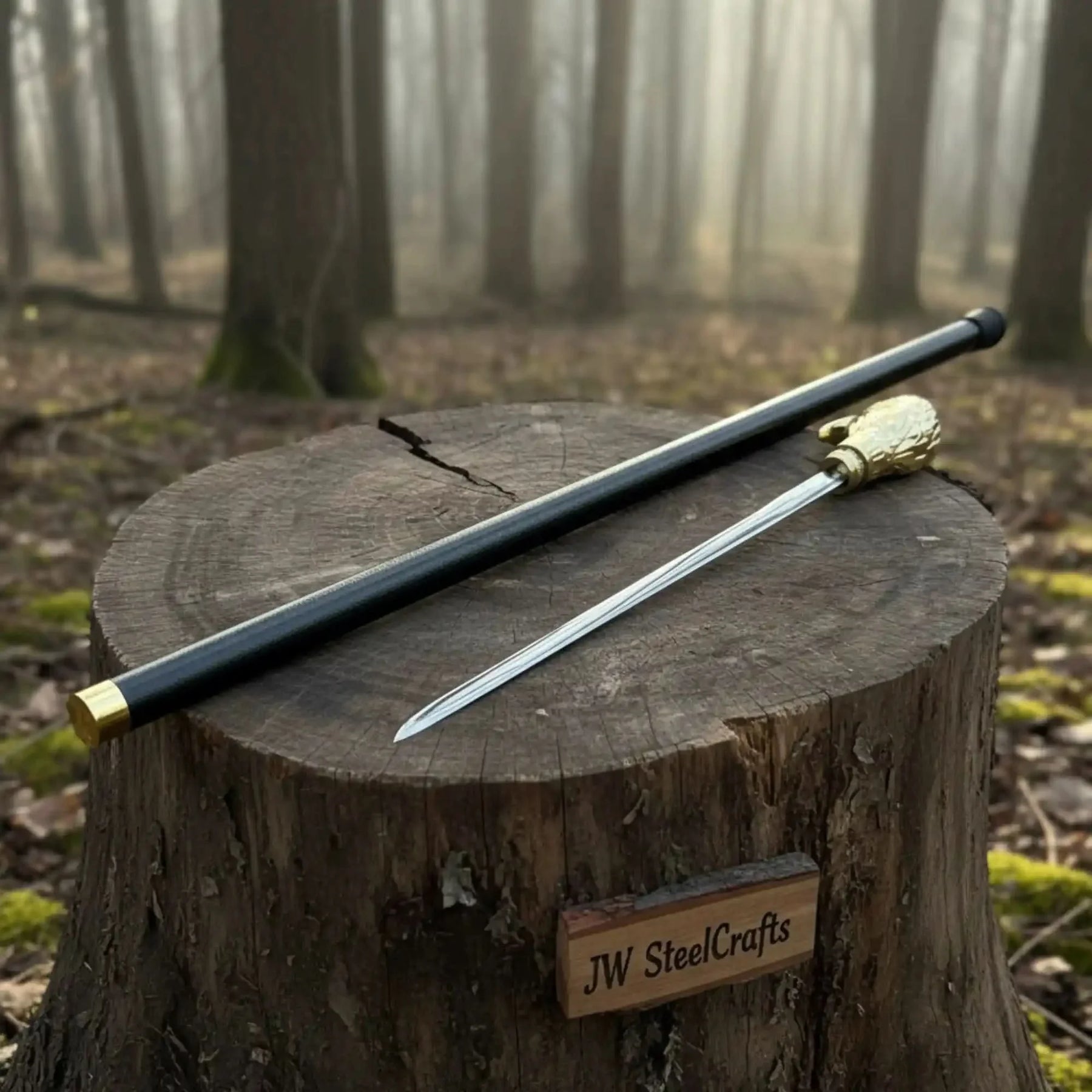 Handmade damascus steel knife with premium handle on dark surface