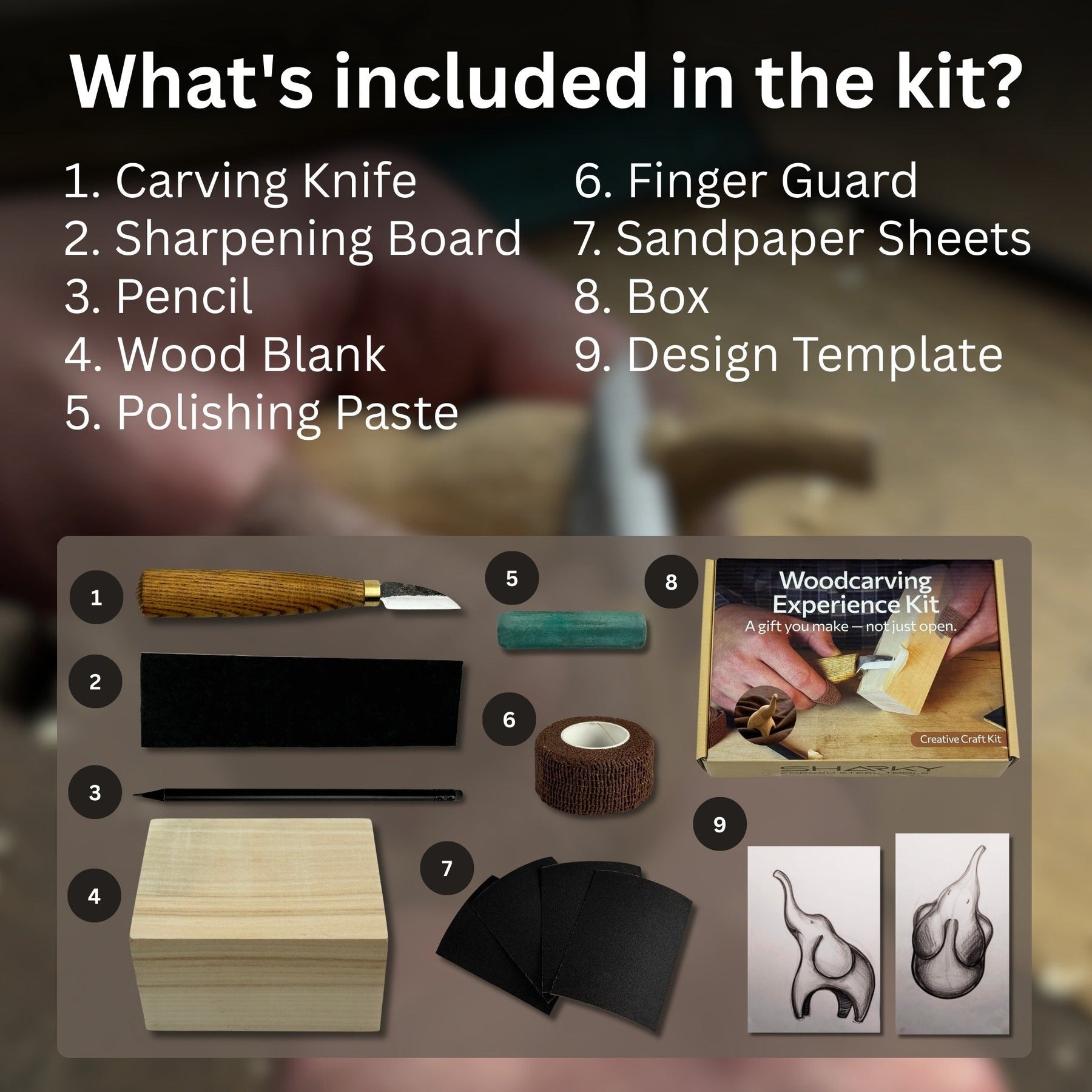 Elephant Carving Kit - Complete Starter Whittling Kit for Beginners, Adults, Teens, and Kids