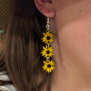 Sunflower Chain Wooden Earrings | Boho Floral Jewelry