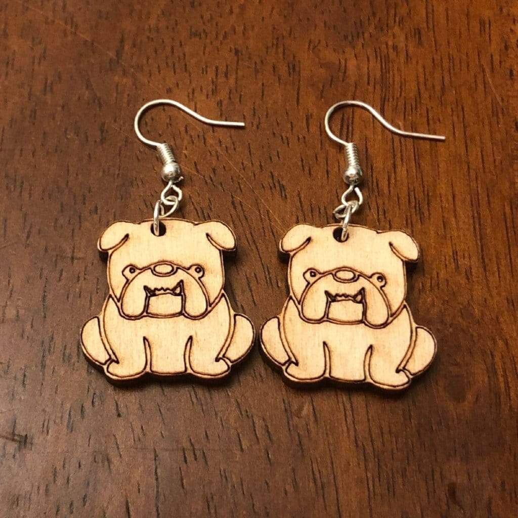 English Bulldog Wooden Dangle Earrings | Dog Lover Jewelry