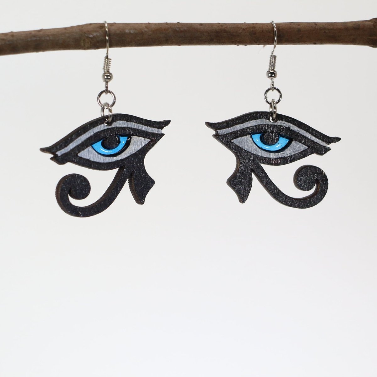 Eye of Horus Wooden Earrings | Egyptian Symbol Jewelry by Cate's Concepts, LLC, handmade jewelry detail photo 2