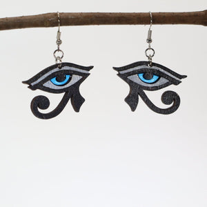 Eye of Horus Wooden Earrings | Egyptian Symbol Jewelry