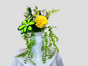 Spring Floral Arrangement | Velvet Flowers in White Tin handmade by Bouge Creations