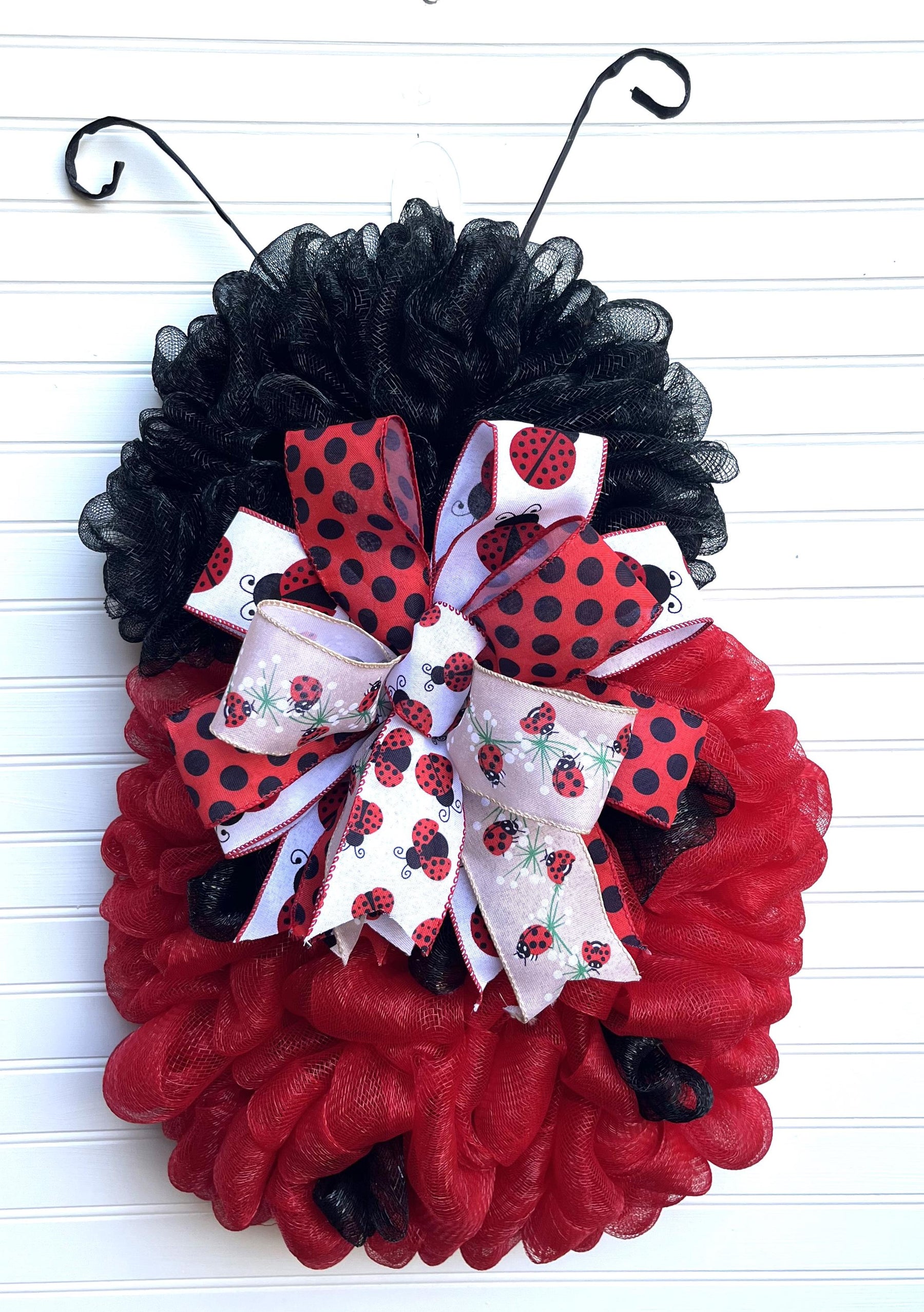 Ladybug Mesh Door Decor | Red & Black Porch Accent by Bouge Creations, view 8