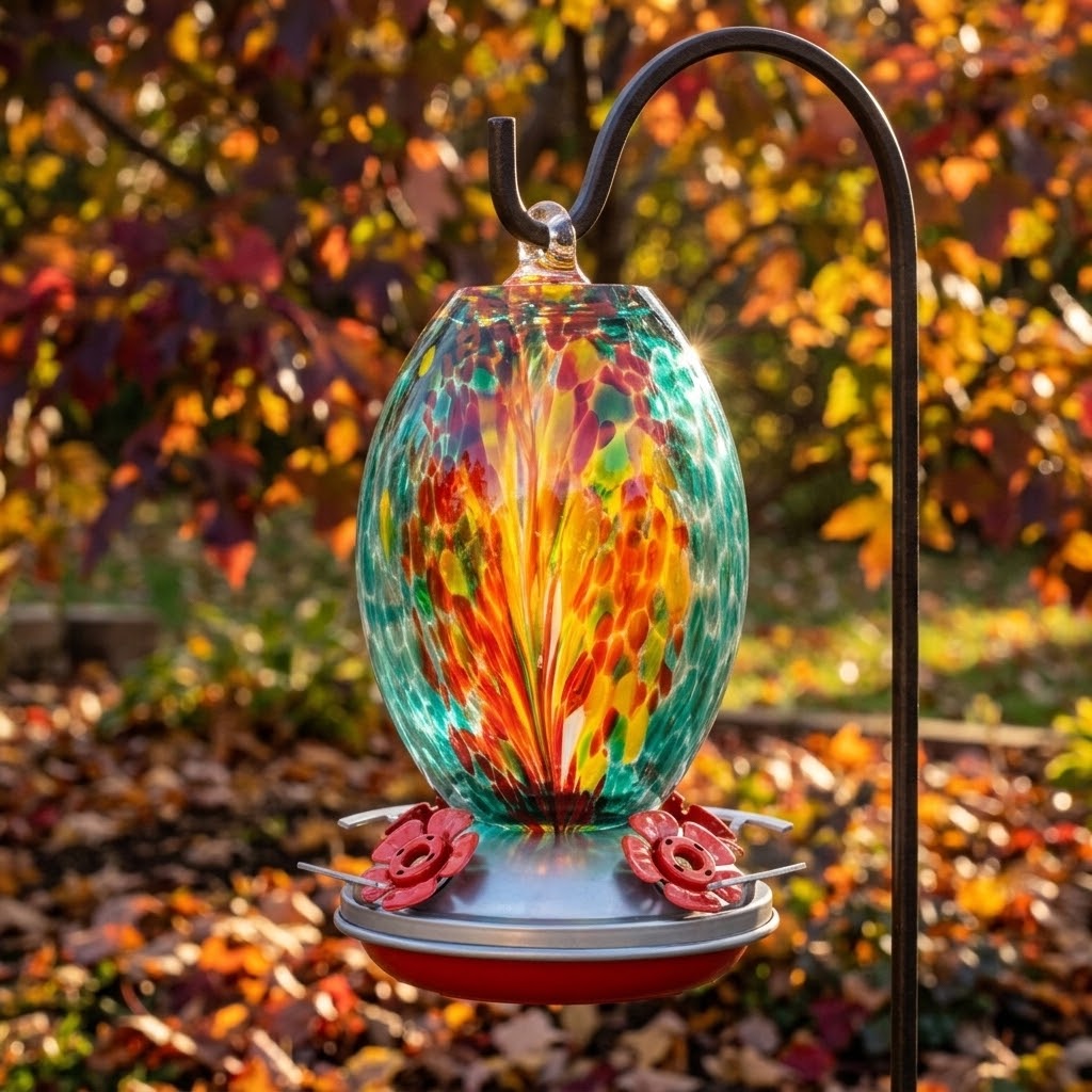 Fire & Ocean Olive Glass Hummingbird Feeder