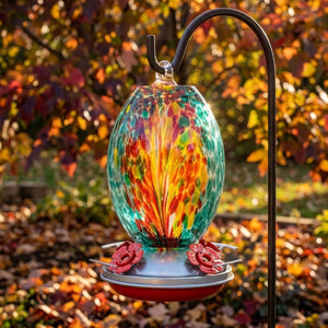 Fire & Ocean Olive Glass Hummingbird Feeder