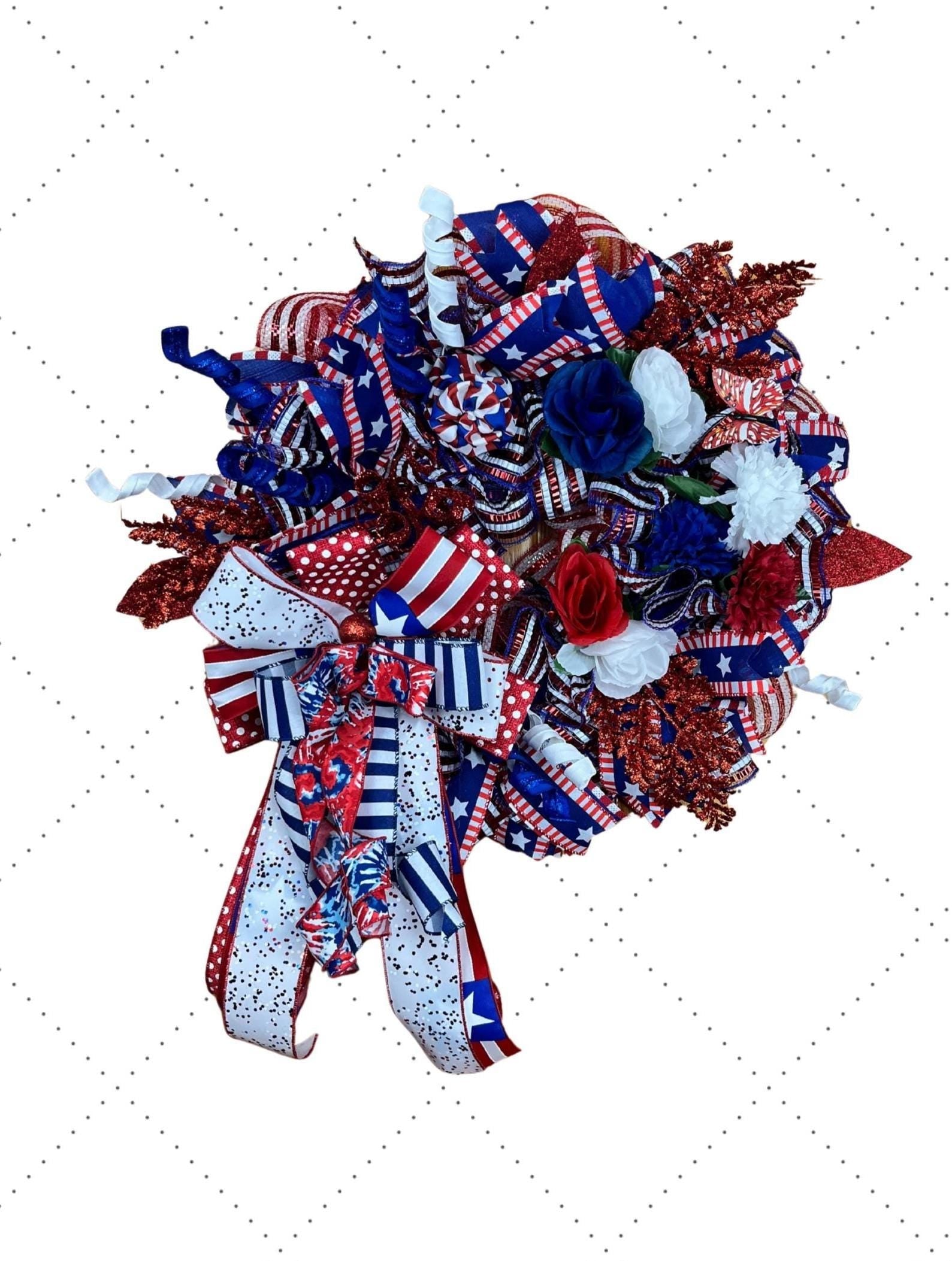 Red, White & Blue 4th of July Wreath | Front Door Decor handmade by Bouge Creations