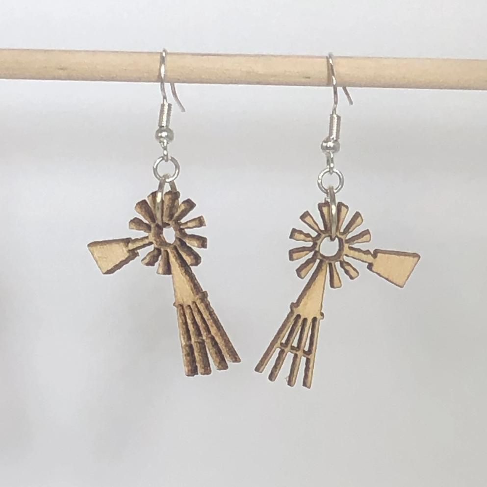 Prairie Windmill Wooden Dangle Earrings | Farm Country Jewelry