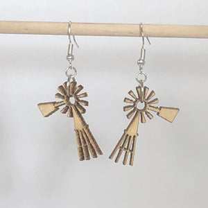 Prairie Windmill Wooden Dangle Earrings | Farm Country Jewelry