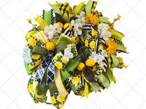 Lemon Front Door Wreath | Farmhouse Gingham Decor handmade by Bouge Creations
