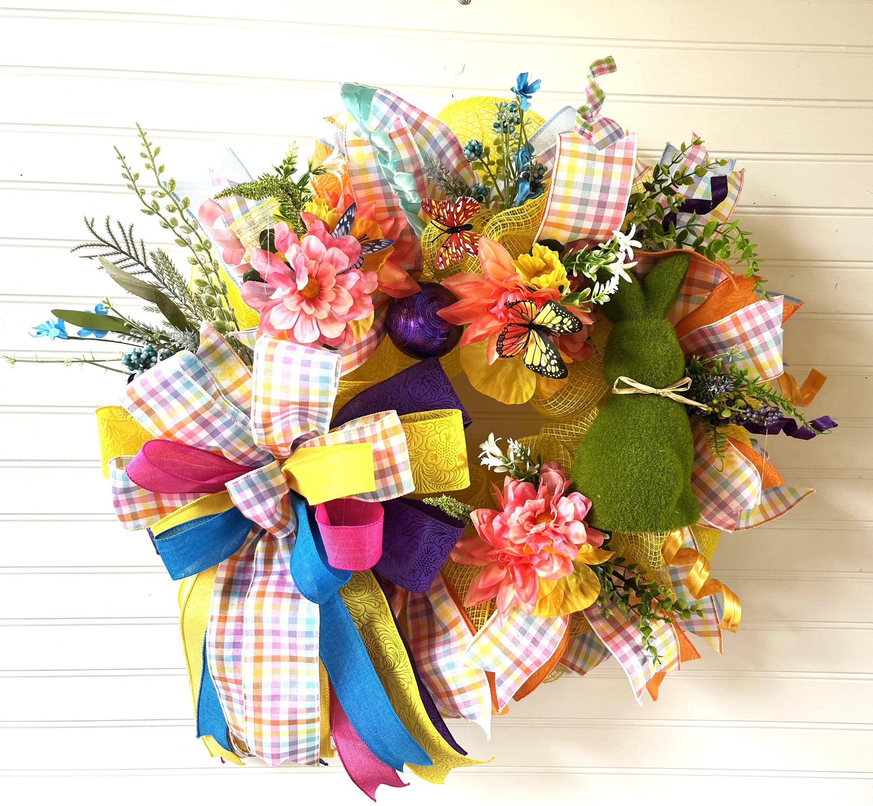 Easter Bunny Wreath | Pastel Spring Front Door Decor by Bouge Creations, view 3