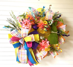 Easter Bunny Wreath | Pastel Spring Front Door Decor by Bouge Creations, view 3
