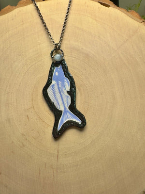 Fish Skeleton and Moonstone Necklace