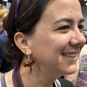 Flaming Phoenix Wooden Dangle Earrings | Mythical Fire Bird Jewelry