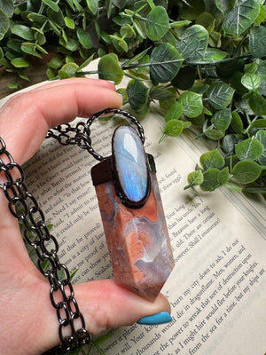 Flower Agate and Moonstone Statement Necklace