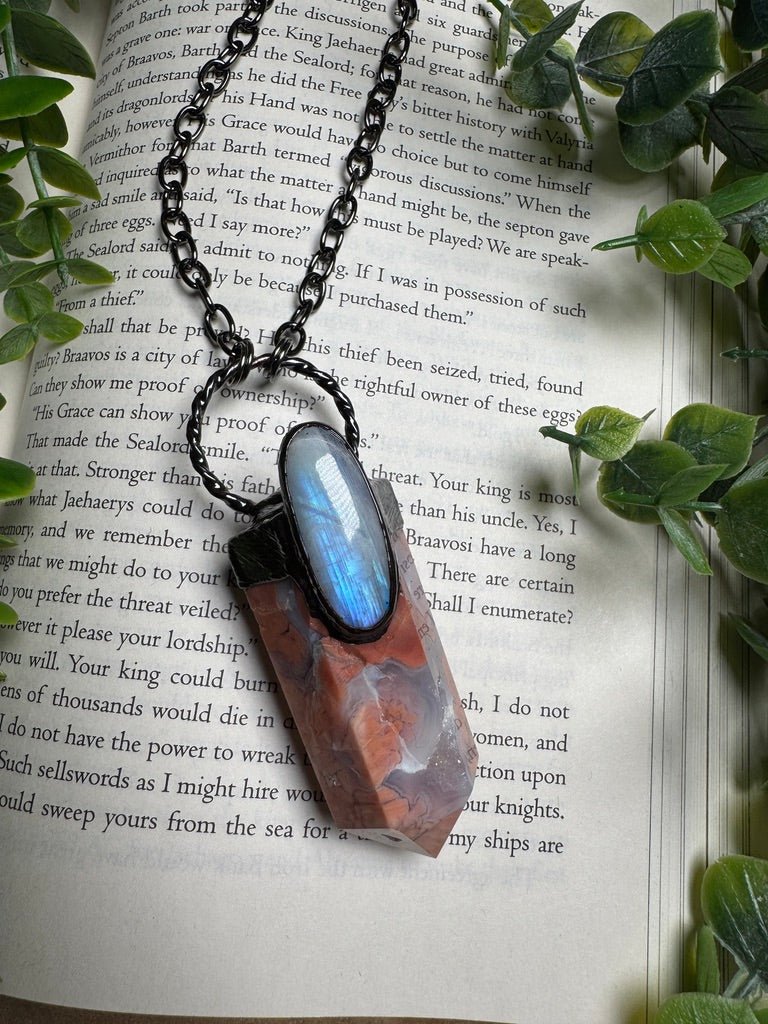 Flower Agate and Moonstone Statement Necklace
