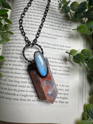 Flower Agate and Moonstone Statement Necklace