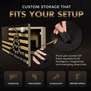 Dont Tread on Me Concealment Shelf - Quick Access Patriotic Hidden Gun Storage with Magnetic Lock - Safe & Secure Gun Concealment Furniture (Stripes)