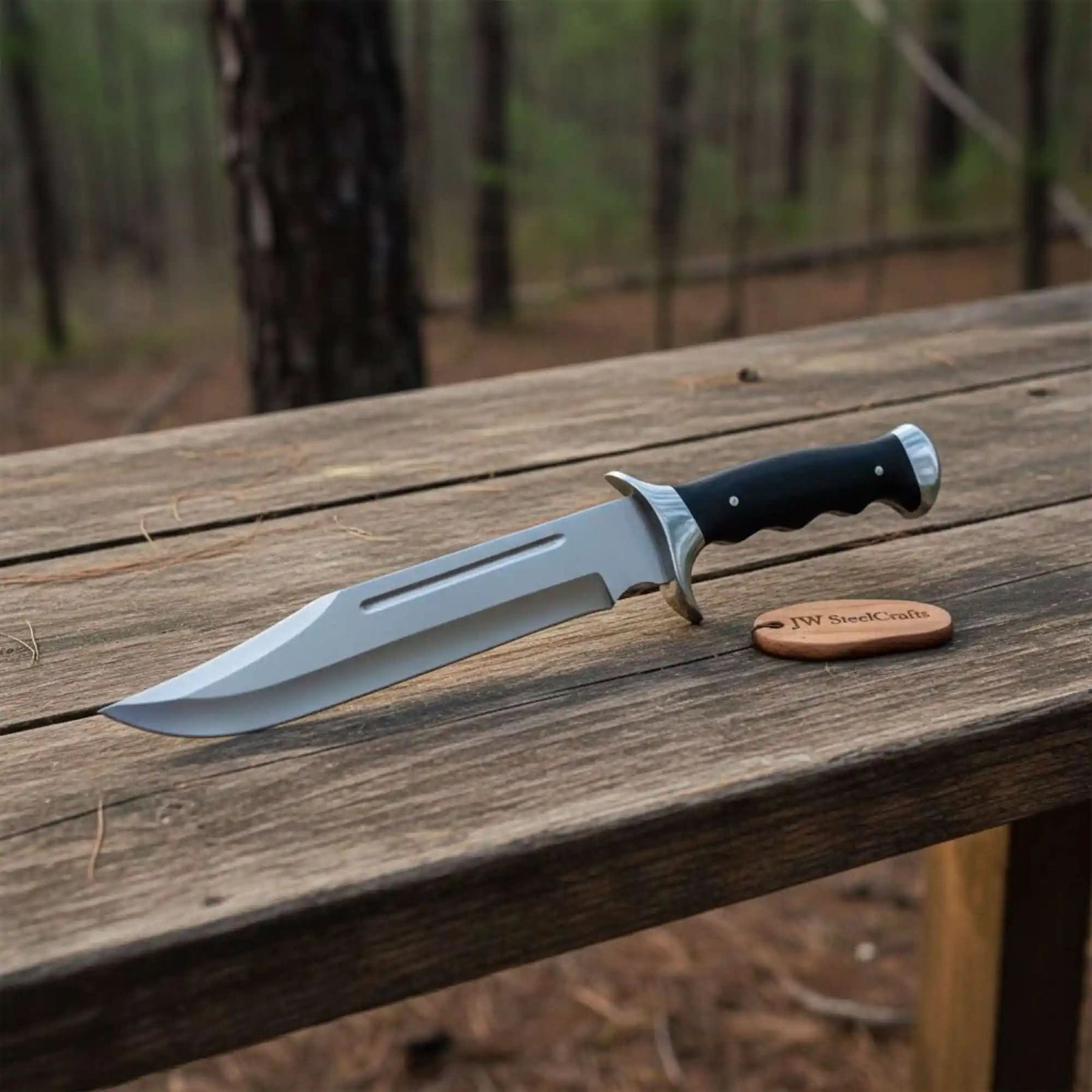 Handmade d2 steel steel knife with premium handle on dark surface
