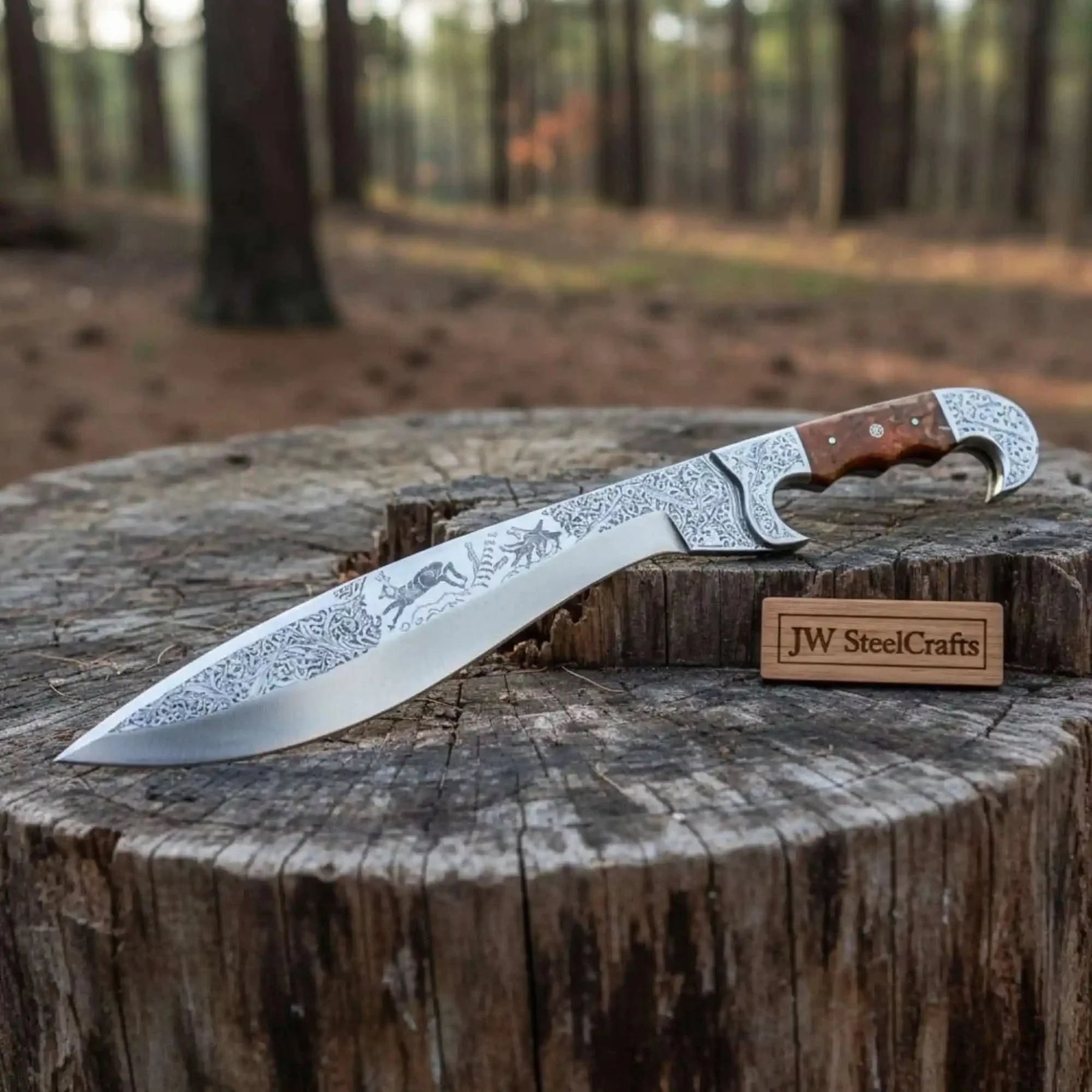 Handmade d2 steel steel knife with premium handle on dark surface