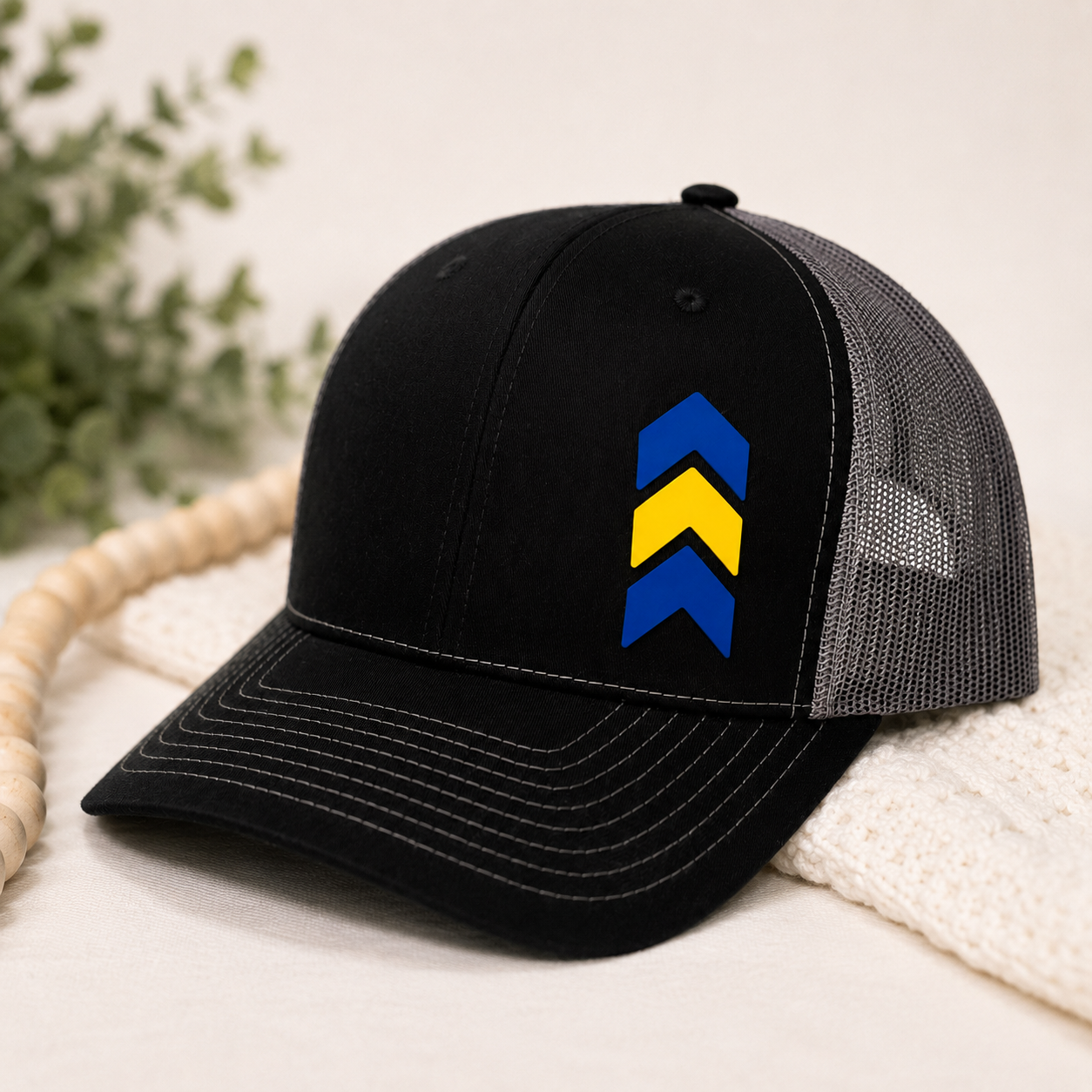Down Syndrome Awareness Hat, Blue and Yellow Chevron Patch Hat