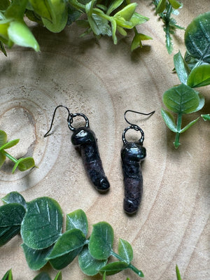 Garnet in Astrophyllite Penis Earrings