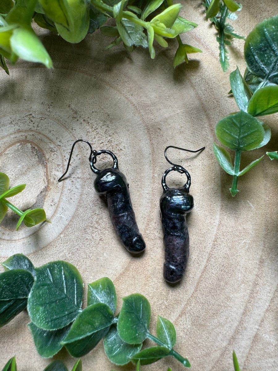 Garnet in Astrophyllite Penis Earrings