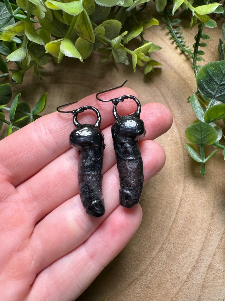 Garnet in Astrophyllite Penis Earrings